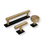 Dual Finish "Maison No. 2" Smooth Matte Black and Champagne Bronze Pulls and Knobs with Backplate - Forge Hardware Studio