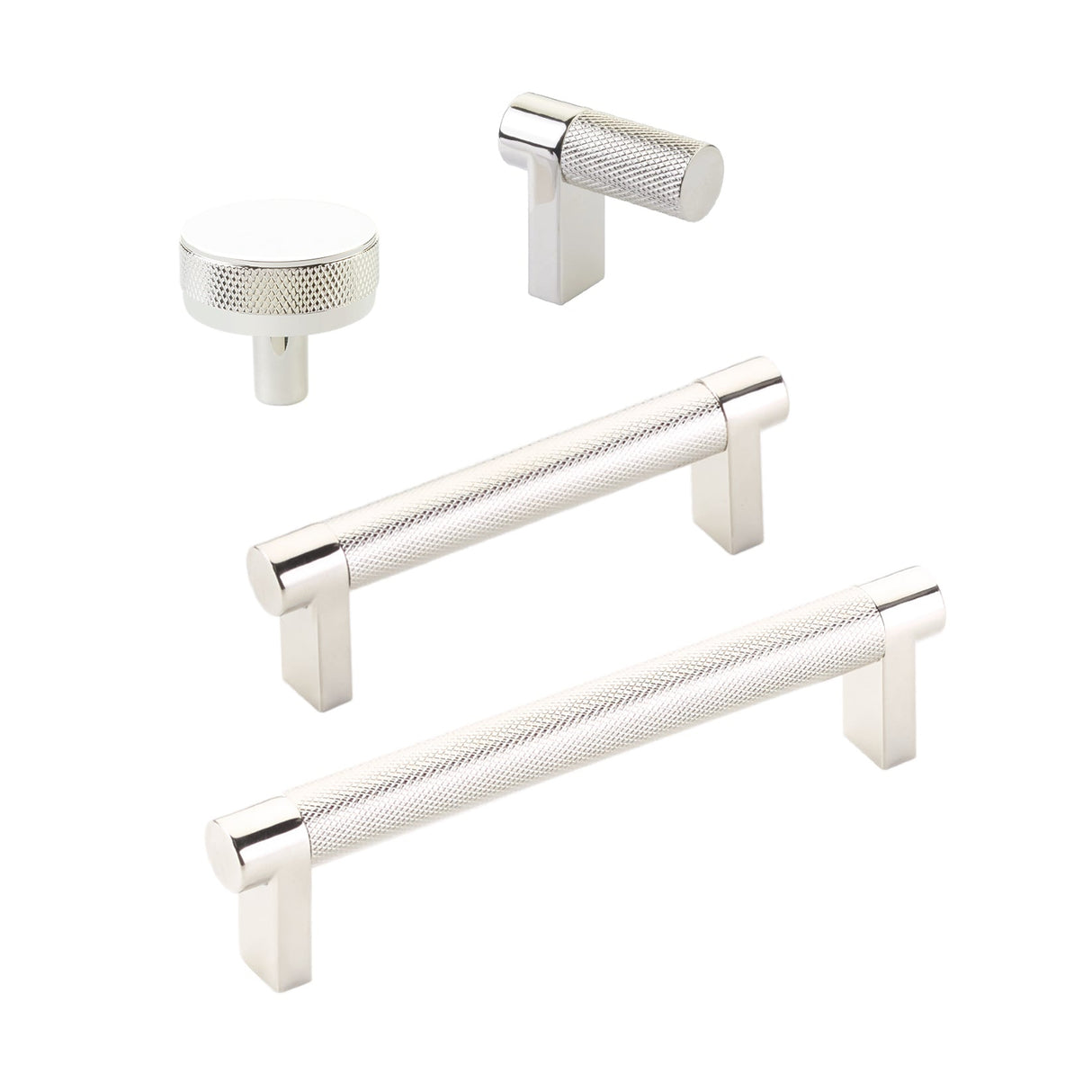 Knurled Polished Nickel Cabinet Knobs and Drawer Pulls - Forge Hardware Studio