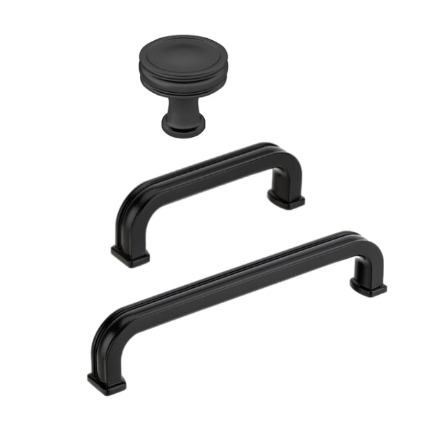 Matte Black "Belfour" Cabinet Knobs and Drawer Pulls - Forge Hardware Studio