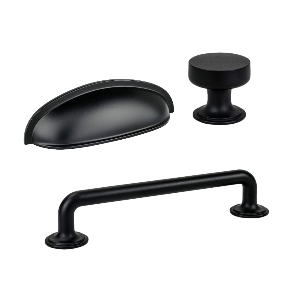 Payton Cabinet Knob and Drawer Pulls in Matte Black - Forge Hardware Studio