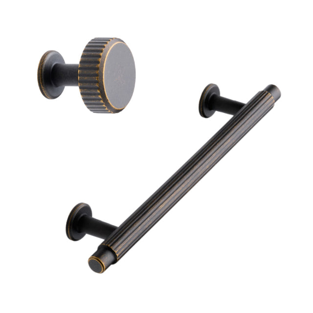 Dark Rubbed Bronze "Villa" Fluted Cabinet Knobs and Pulls - Forge Hardware Studio