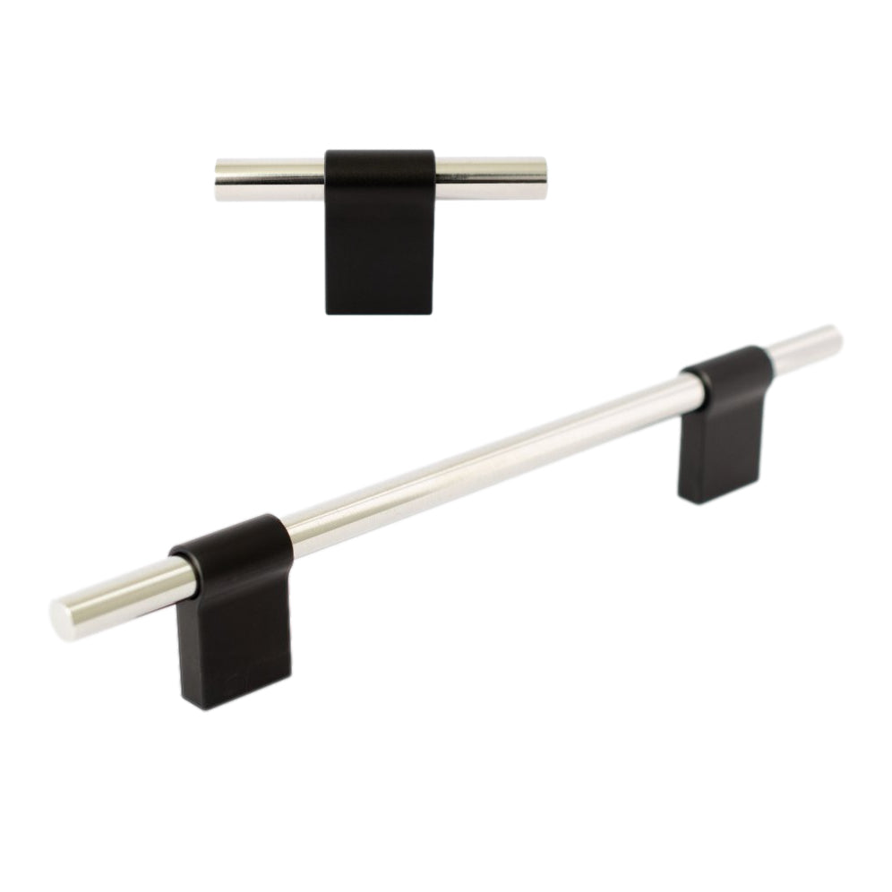 T-Bar "Line" Polished Nickel and Black Cabinet Knob and Drawer Pull - Forge Hardware Studio