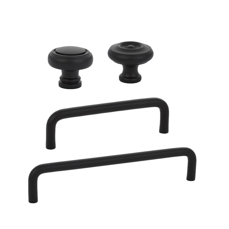Matte Black "Heritage No.2" Cabinet Knobs and Wire Pulls - Forge Hardware Studio