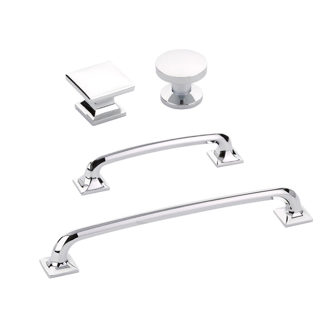 Polished Chrome "Milli" Square Cabinet Knobs and Drawer Pulls - Forge Hardware Studio