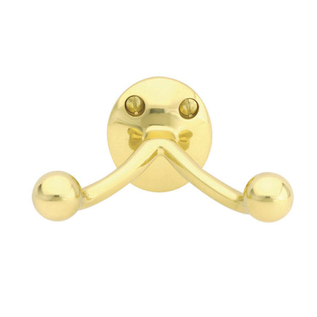 Polished Brass "Heritage No.2" Double Wall Robe Hook - Forge Hardware Studio