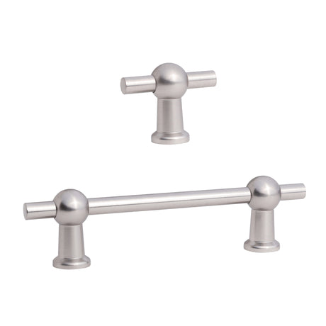 Brushed Nickel "Elodie" T-Knob and Drawer Pull - Forge Hardware Studio