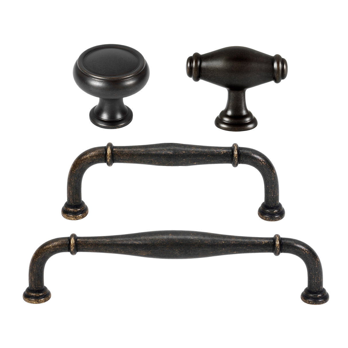 Transitional Rustic Bronze "Perry" Cabinet Knobs and Drawer Pulls