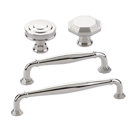 Polished Nickel "Elite Geometric" Cabinet Knobs and Drawer Pulls - Forge Hardware Studio