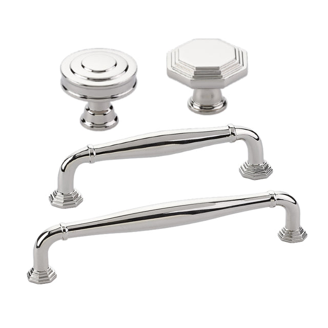 Polished Nickel "Elite Geometric" Cabinet Knobs and Drawer Pulls - Forge Hardware Studio