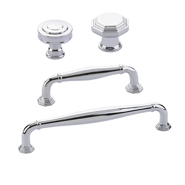 Polished Chrome "Elite Geometric" Cabinet Knobs and Drawer Pulls - Forge Hardware Studio