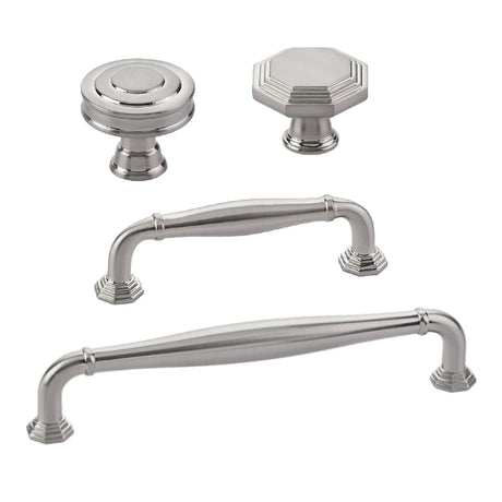Satin Nickel "Elite Geometric" Cabinet Knobs and Drawer Pulls - Forge Hardware Studio