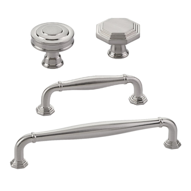 Satin Nickel "Elite Geometric" Cabinet Knobs and Drawer Pulls - Forge Hardware Studio