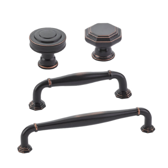 Oil Rubbed Bronze "Elite Geometric" Cabinet Knobs and Drawer Pulls - Forge Hardware Studio