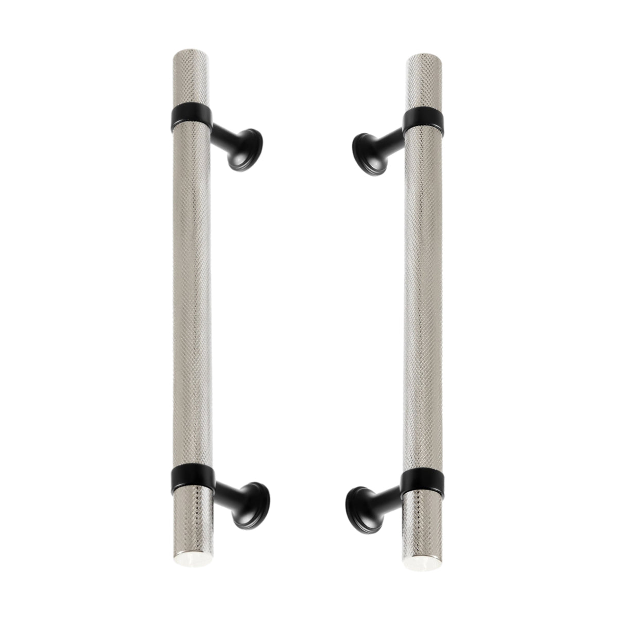 Matte Black and Polished Nickel Knurled "Contemporary" Glass Shower Door Handles - Forge Hardware Studio
