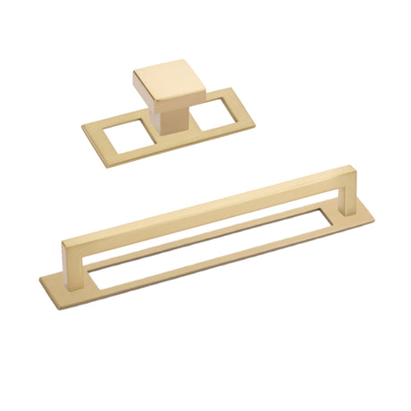 Champagne Bronze "Glam" Modern Pulls and Knob with Backplate - Forge Hardware Studio
