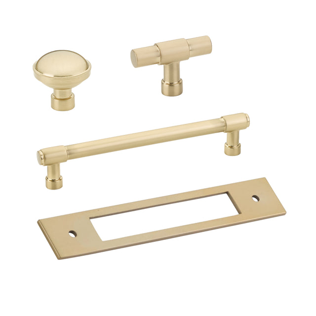 Champagne Bronze Industrial Modern Pulls and Knob with Backplate - Forge Hardware Studio