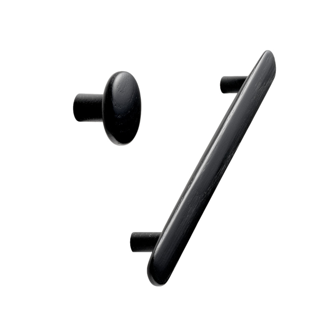 Black Lacquered Wood "Brutus" Cabinet Knob and Drawer Pulls - Euro • Knobs