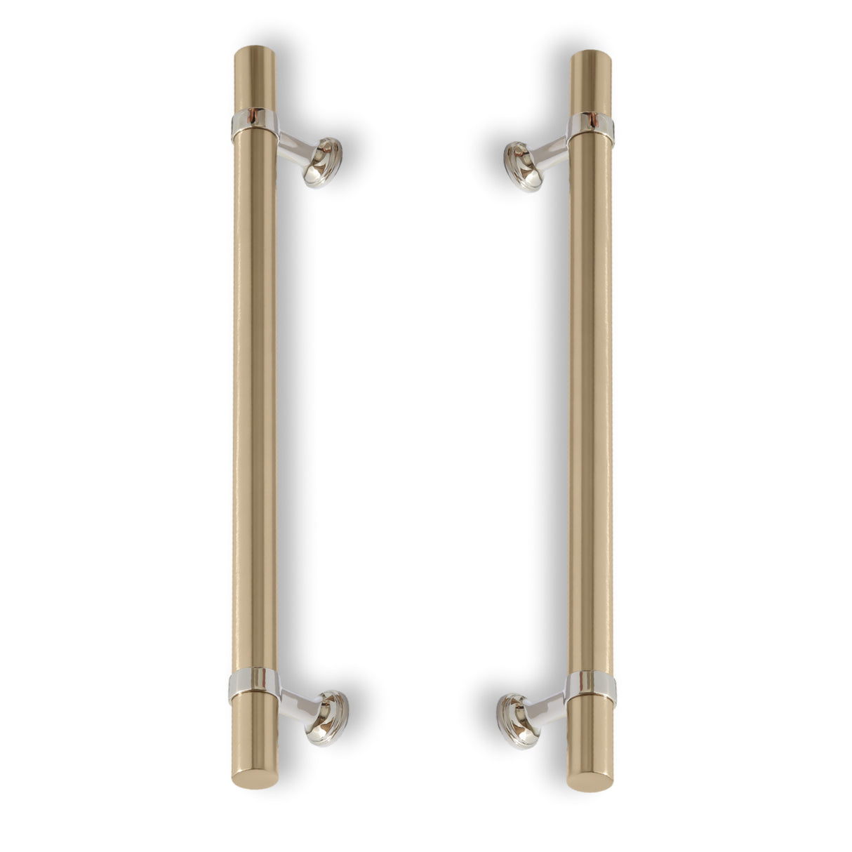 Polished Nickel and Champagne Bronze "Contemporary" Glass Shower Door Handles - Back to Back Pulls - Forge Hardware Studio