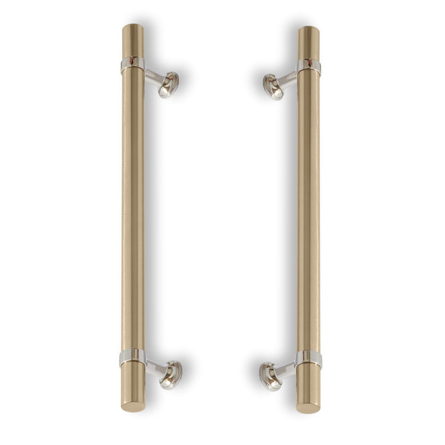 Polished Nickel and Champagne Bronze "Contemporary" Glass Shower Door Handles - Back to Back Pulls - Forge Hardware Studio