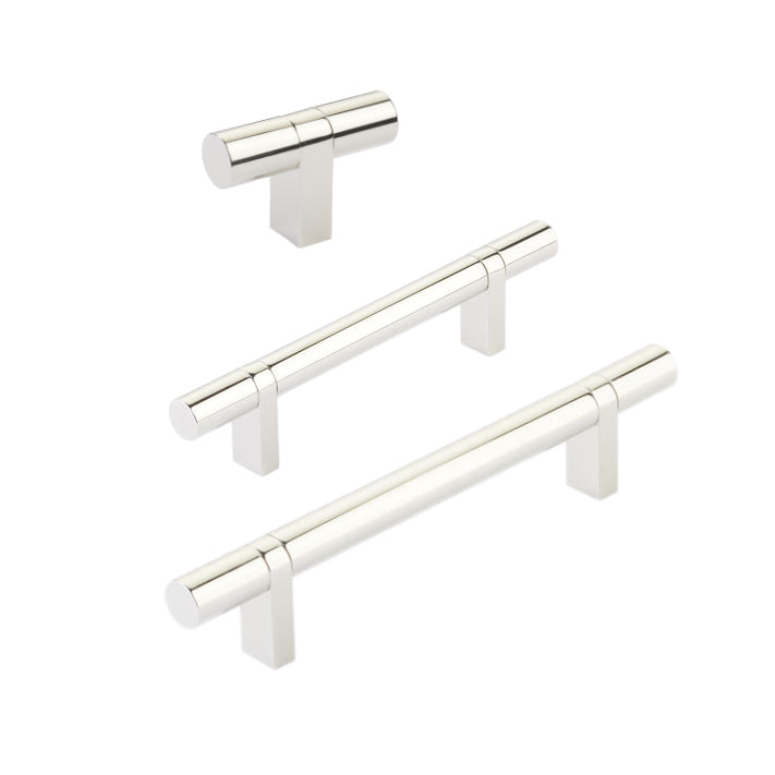 Smooth T-Bar Polished Nickel Cabinet Knobs and Drawer Pulls - Forge Hardware Studio