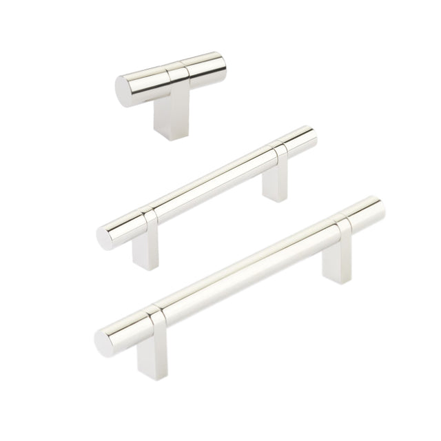 Smooth T-Bar Polished Nickel Cabinet Knobs and Drawer Pulls - Forge Hardware Studio