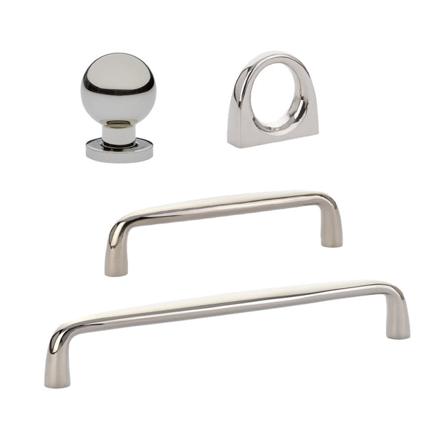 Omni Cabinet Knobs and Drawer Pulls in Polished Nickel - Forge Hardware Studio