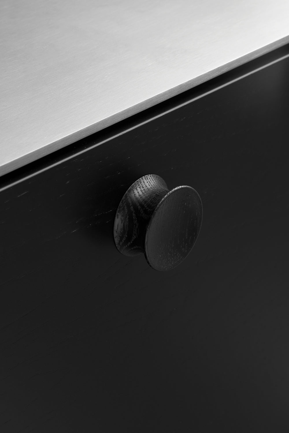 Round Wood "Pulley" Lacquered Black Cabinet Knob - Forge Hardware Studio