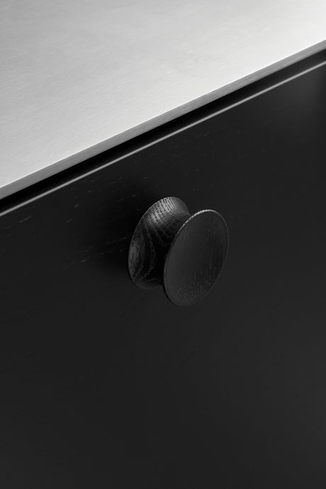 Round Wood "Pulley" Lacquered Black Cabinet Knob - Forge Hardware Studio
