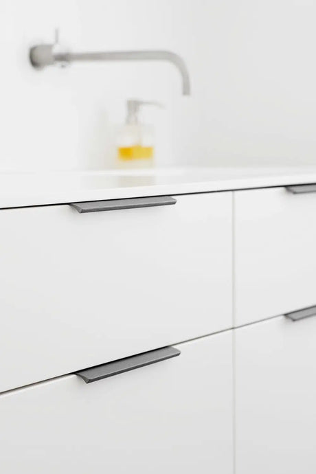 Brushed Anthracite Textured "Edge Straight" Tab Drawer Pulls - Forge Hardware Studio