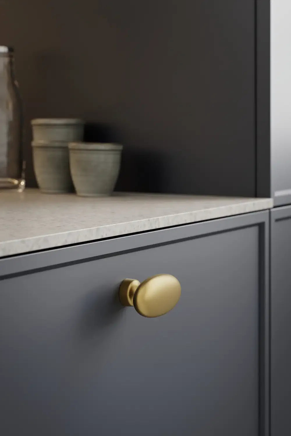 Dark Brushed Gold "Baron" Cup Pull and Knobs - Euro • Knobs
