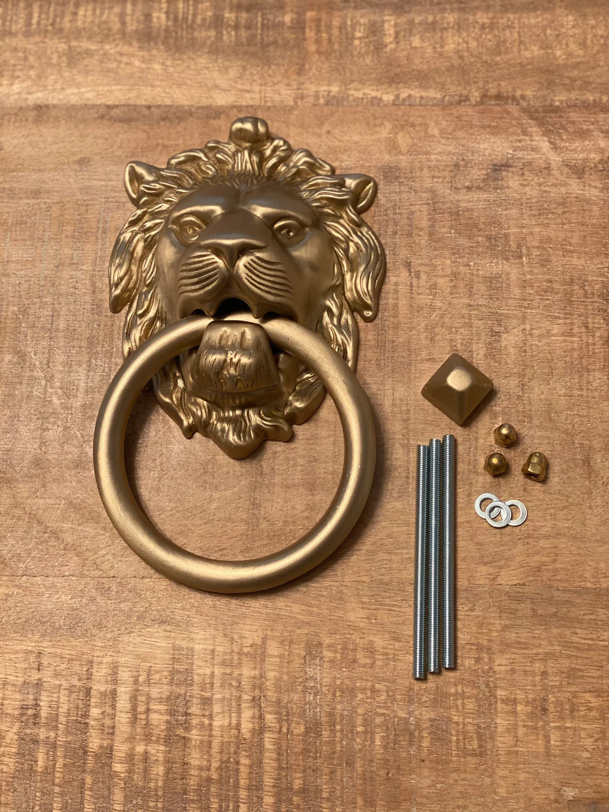 Satin Gold Lionhead Door Knocker - Holiday Gift - Forge Hardware Studio
