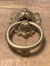 Satin Gold Lionhead Door Knocker - Holiday Gift - Forge Hardware Studio