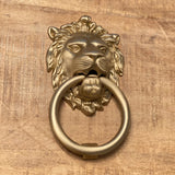 Satin Gold Lionhead Door Knocker - Holiday Gift - Forge Hardware Studio