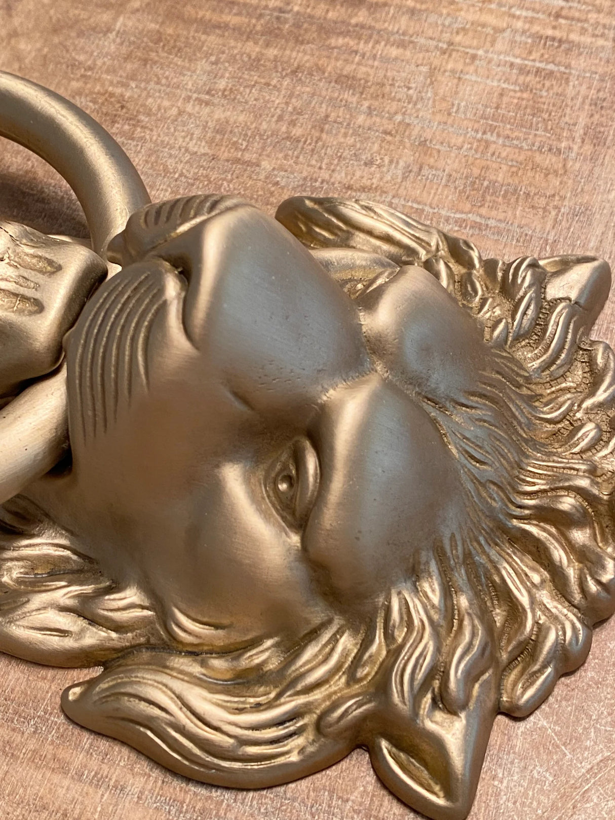 Satin Gold Lionhead Door Knocker - Holiday Gift - Forge Hardware Studio