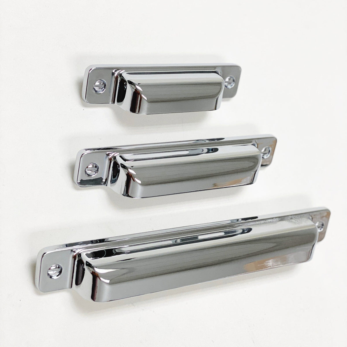 Square Cup "Kira" Polished Chrome Drawer Pulls - Forge Hardware Studio