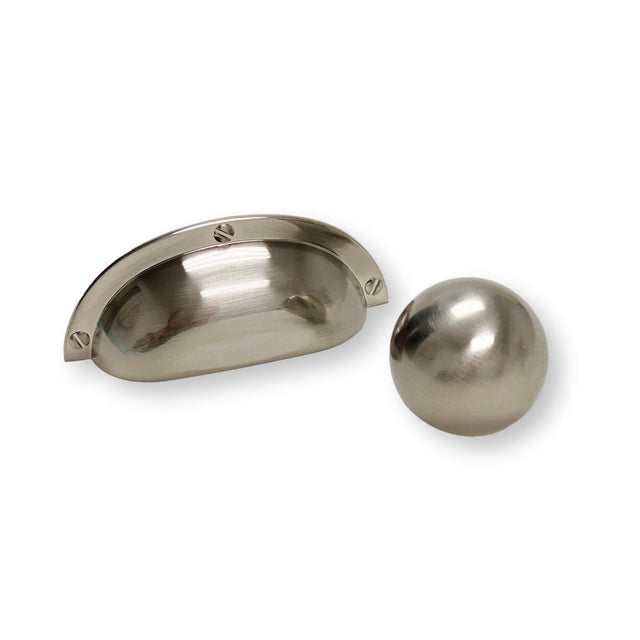 Brushed Nickel “Kira” Large Ball Knob and Cup Pull - Forge Hardware Studio
