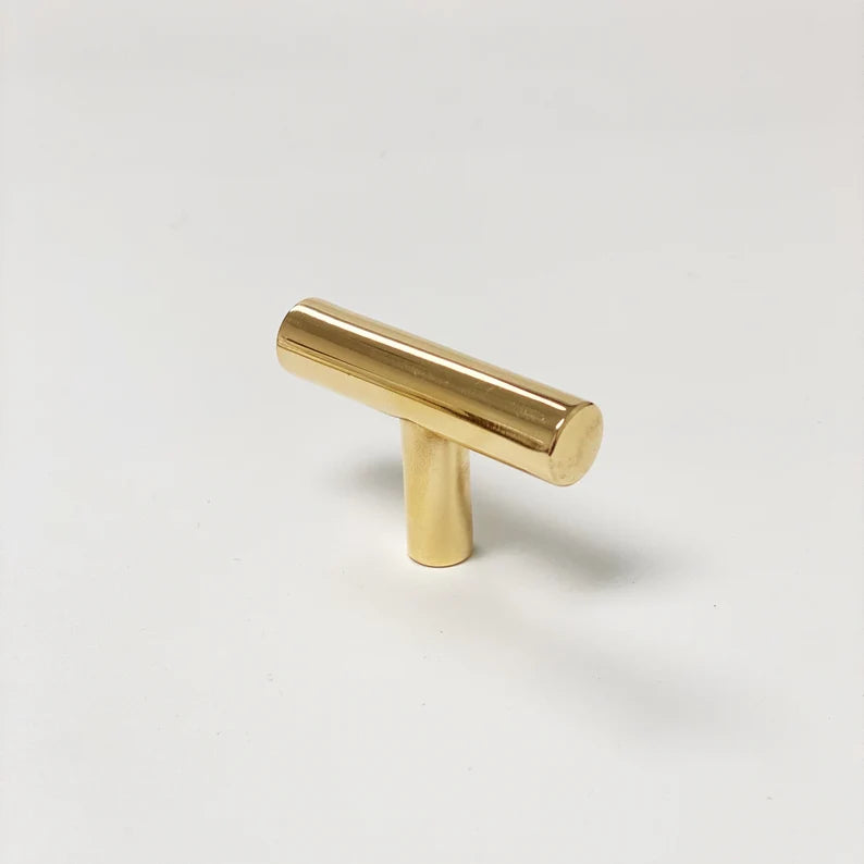 T-Bar "European" Unlacquered Polished Brass Cabinet Knobs and Pulls - Forge Hardware Studio