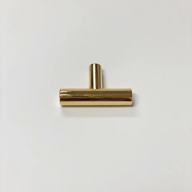 T-Bar "European" Unlacquered Polished Brass Cabinet Knobs and Pulls - Forge Hardware Studio