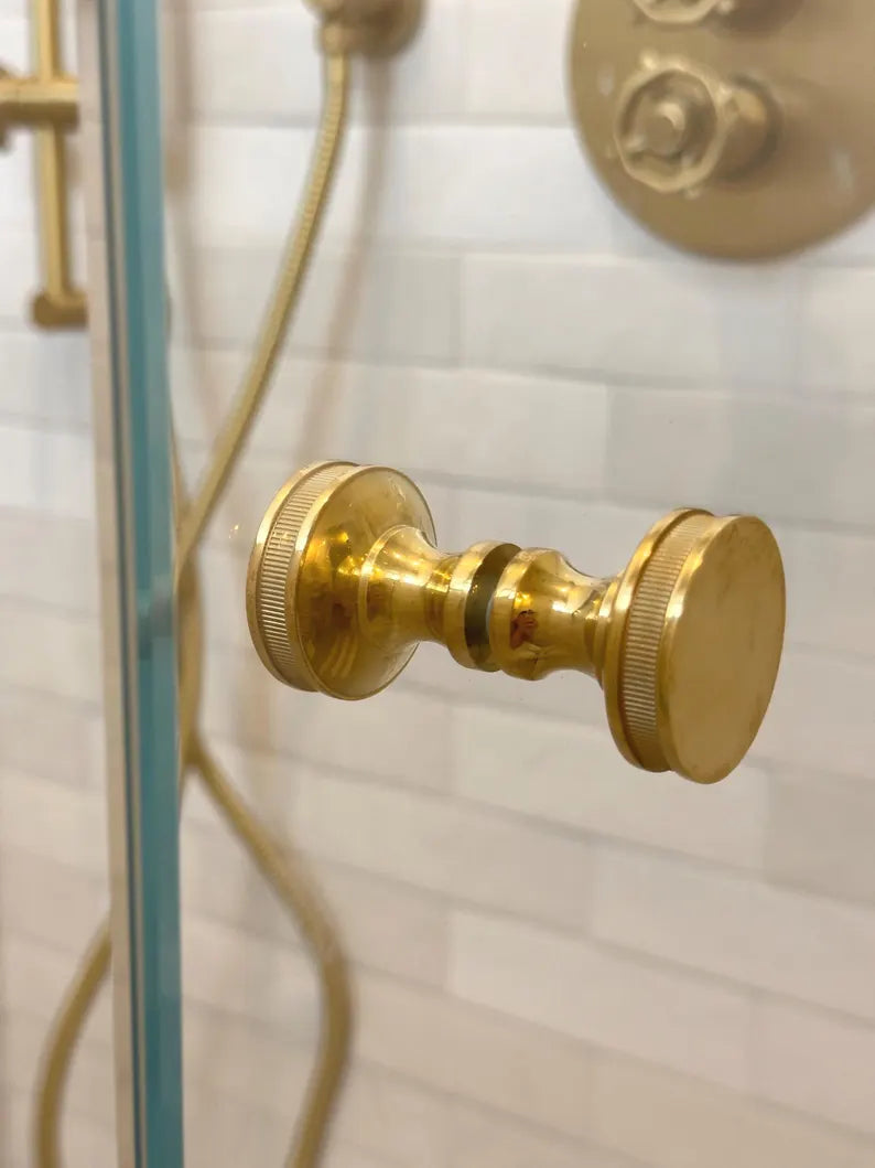 Solid Brass "Reeded" Round Glass Shower Knob - Forge Hardware Studio