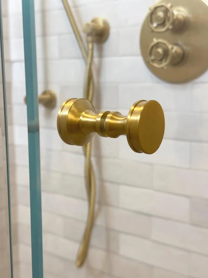 Solid Brass "Reeded" Round Glass Shower Knob - Forge Hardware Studio