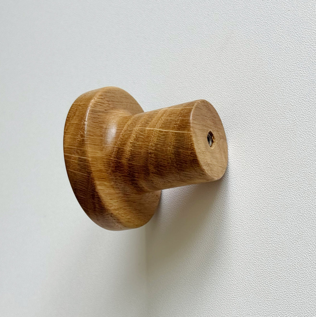 Modern "Pinta" Round Wall Hook in Lacquered Oak - Forge Hardware Studio