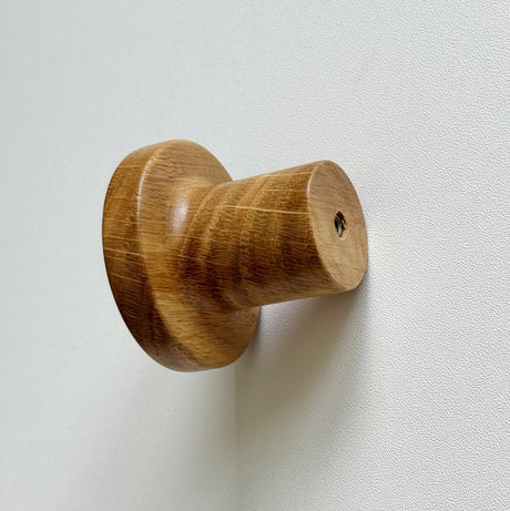 Modern "Pinta" Round Wall Hook in Lacquered Oak - Forge Hardware Studio