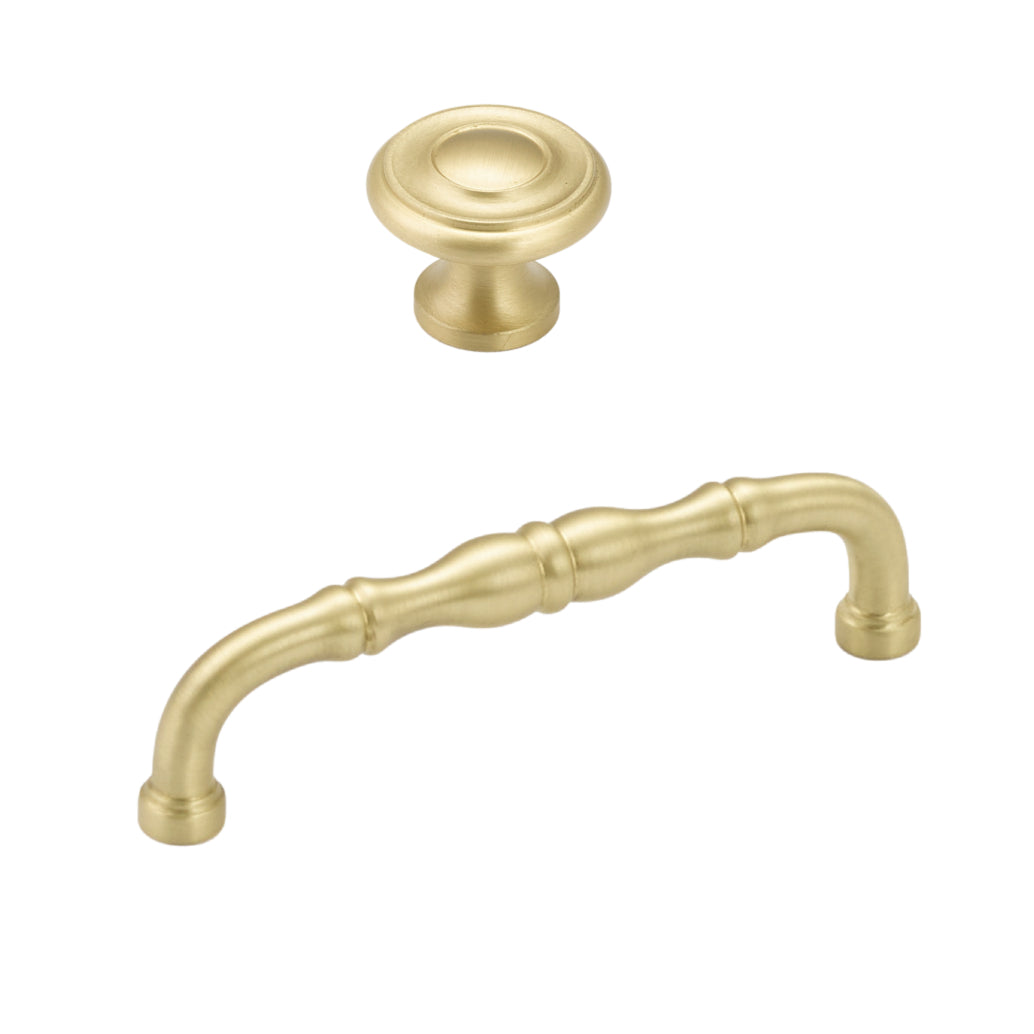Traditional "Jolie" Drawer Pulls in Satin Brass - Forge Hardware Studio