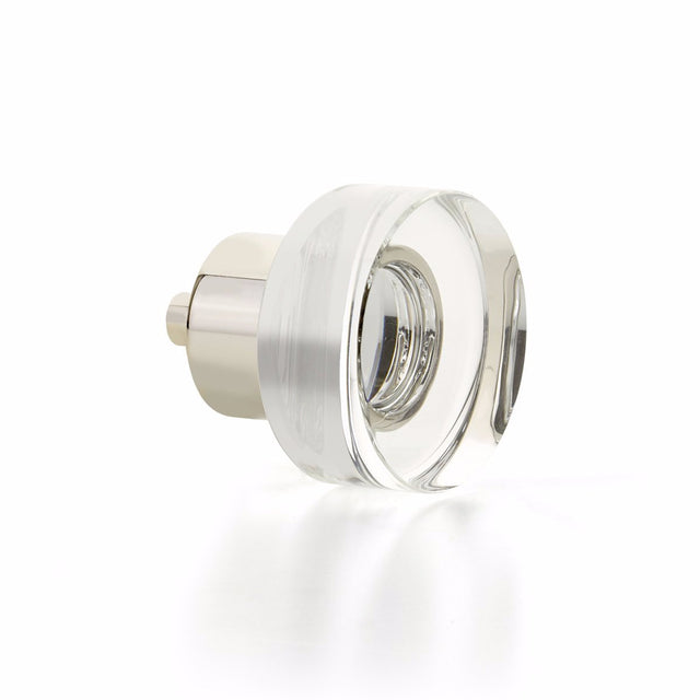 Polished Nickel City Lights 1-3/8" Round Disc Glass Knob - Brass Cabinet Hardware 