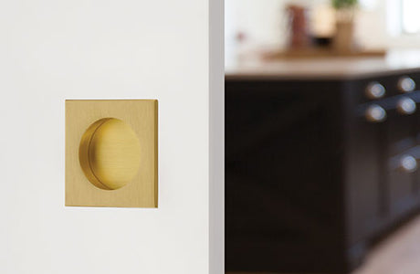 Square Flush Solid Brass Recess Door Pull 2-1/2" in Satin Nickel - Brass Cabinet Hardware 