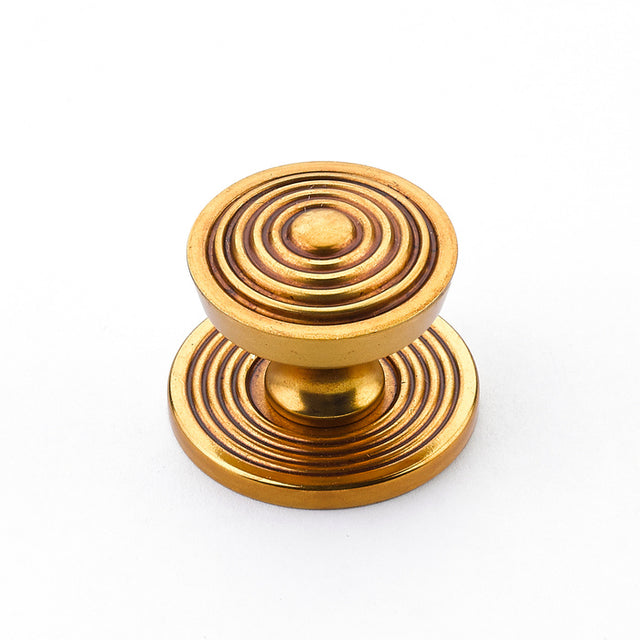 Reeded Antique Bronze Beehive 1-1/8" Round Knob w/ Backplate - Brass Cabinet Hardware 