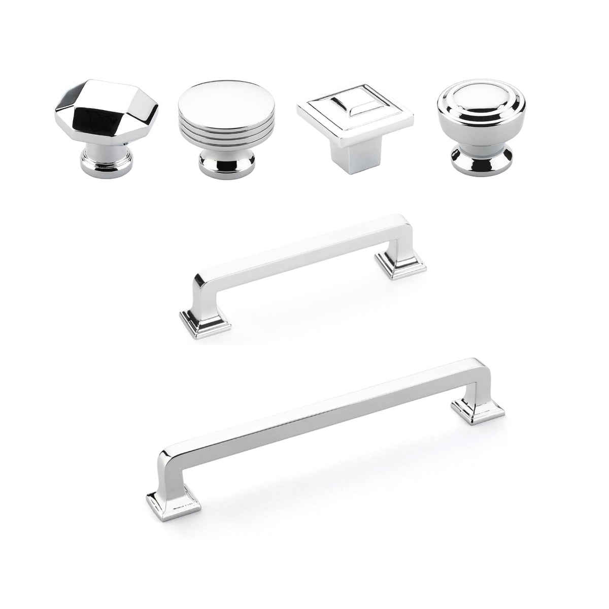 Polished Chrome "Moderna" Cabinet Knobs and Drawer Pulls - Forge Hardware Studio