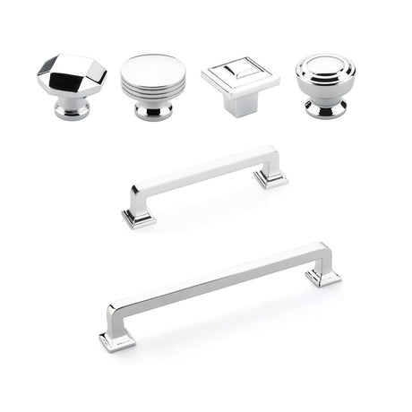 Polished Chrome "Moderna" Cabinet Knobs and Drawer Pulls - Forge Hardware Studio