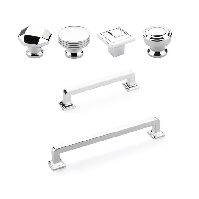 Polished Chrome "Moderna" Cabinet Knobs and Drawer Pulls - Forge Hardware Studio