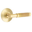 T-Bar Knurled SELECT Satin Brass Door Lever w/Modern Rosette - Brass Cabinet Hardware 